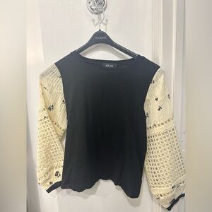Fab'rik Black Top with Cream Textured Sleeves